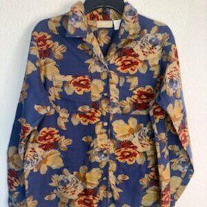 Vintage late 90s Liz Claiborne‎ Lizwear floral blue and brown button down top